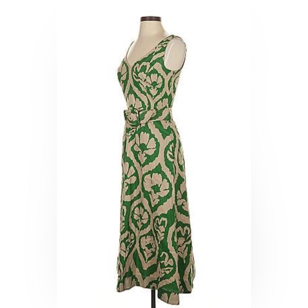 Linen Blend WHBM Green and Cream Dress - Picture 4 of 6